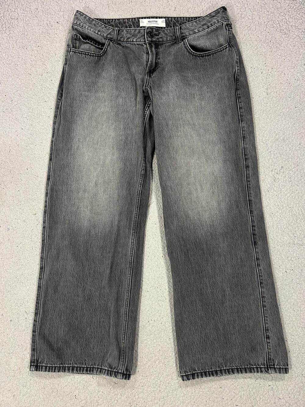 Hollister Jeans Womens 34 Gray Charcoal Wash Curvy Low Rise Baggy Wide Leg